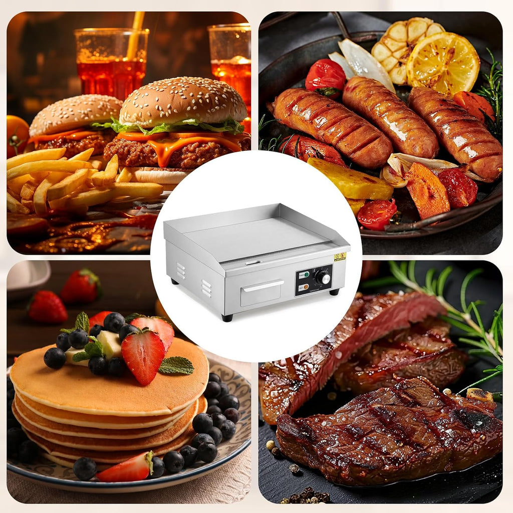 Commercial Electric Griddle, Stainless Steel Flat Top Grill With 2 Shovels, 2 Brushes, Countertop BBQ Grill Teppanyaki Griddle for Home Restaurant