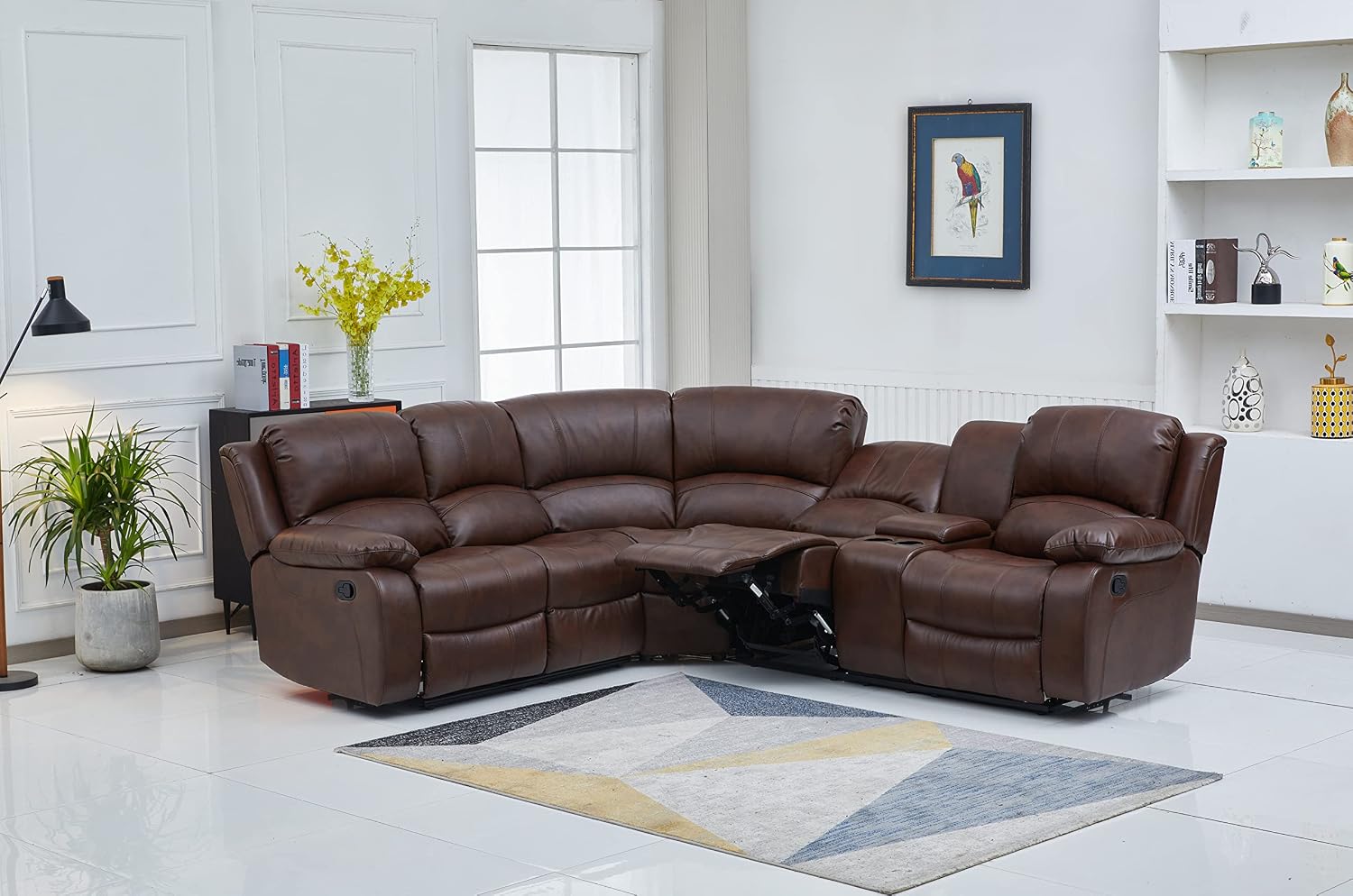 Betsy Furniture Faux Leather 3 Reclining Seats Sectional Couch Set wth Console, Living Room Furniture Set, 8018 Multiple Colors (Brown, Right Console)
