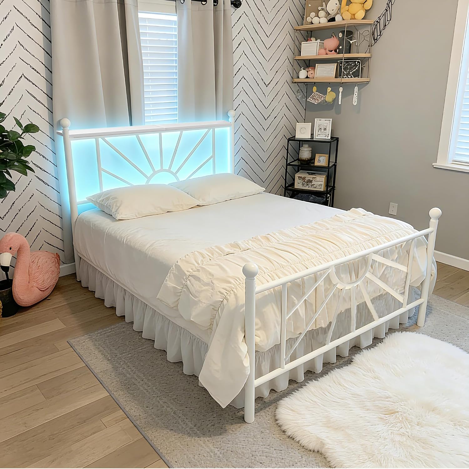 Homkdom 14 inch Full Size Metal Platform Bed Frame with Headboard, Victorian Full Size Bed Frame with Strong Metal Slats, No Box Spring Needed, Noise-Free, Easy Assembly, Suitable for Bedrooms, White