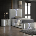 Furniture of America Bruna Modern Wood 2-Piece Bedroom Set with Touch-Control LED Bed, Felt-Lined Top Drawer and LED on Nightstand, No Box Spring Needed for Bedroom, Guest Room, Twin, Light Gray