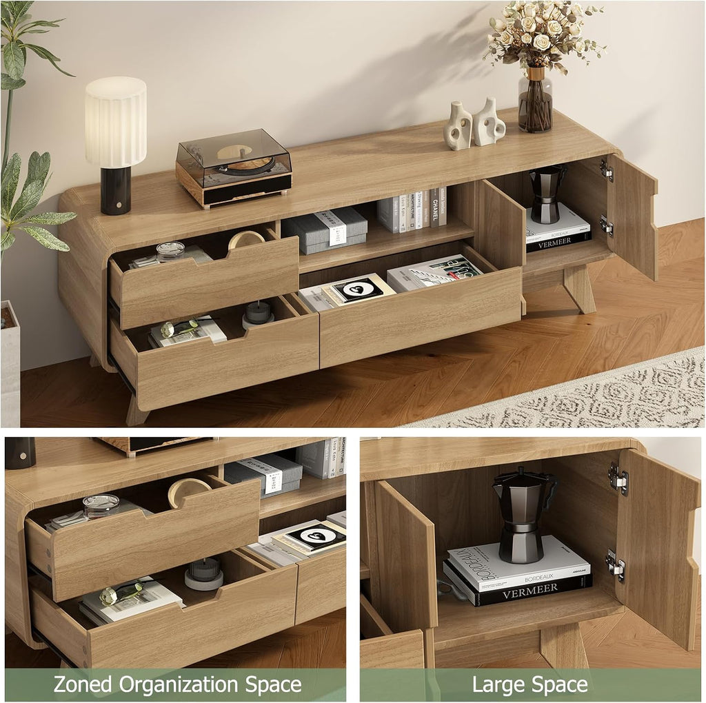 EAG Mid Century Modern TV Stand for 65 Inch TV, Entertainment Center with with Storage Cabinet & 3 Drawers, TV and Media Console for Living Room, Bedroom, Natural