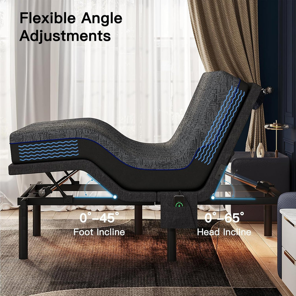 Pipishell Twin XL Adjustable Bed Frame and 14 Inch Memory Foam Mattress Set with Massage, Electric Bed Base with Gel Memory Foam, 4 Leg Height Options, LED Night Light, Wireless Remote