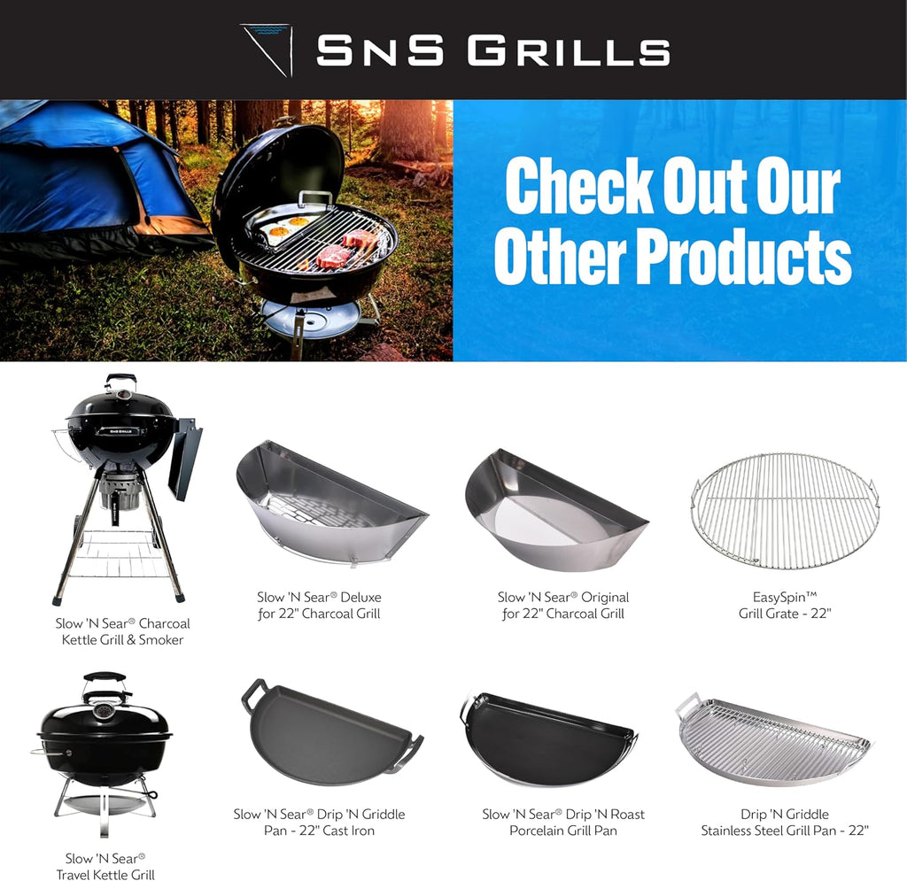 SnS Grills Drip 'N Griddle Pan 26' - Extra Large 3-in-1 Charcoal Grill Accessory for Searing, Dripping, and Griddling, Stainless Steel BBQ Accessory - XL for 26' Weber and Other Kettle Grills