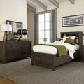Liberty Furniture Thornwood Hills Full Bookcase Bed, Dresser & Mirror Rustic Youth Bedroom Set - Rock Beaten Brown with Saw Cuts