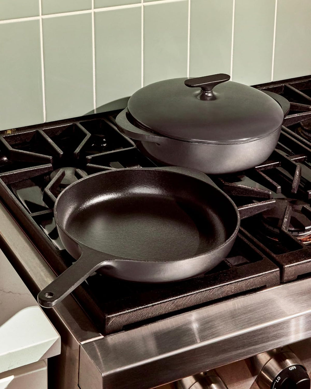 Caraway 10.5' Cast Iron Skillet and 3.5qt Braiser Pan Duo - 3 Layer Enamel Coating - No Seasoning Required - Compatible With All Stovetops - Oven Safe - Free From Forever Chemicals - Cream