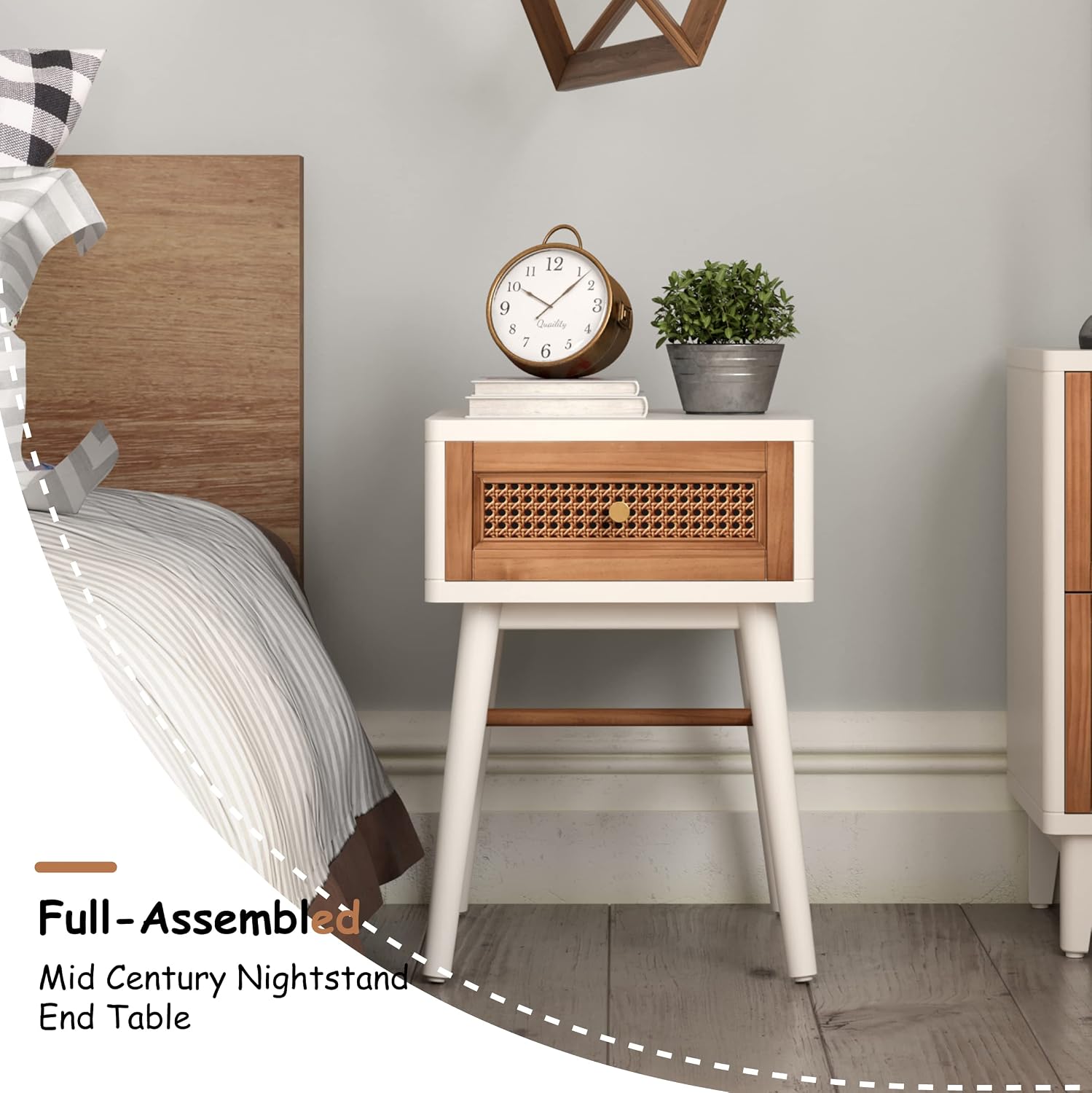 COZAYH Set of 2 Fully-Assembled Modern Farmhouse Clean-Lined Nightstand, End Table with 1 Drawer,Distressed White