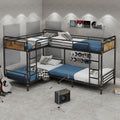 Quad Bunk Bed for 4, Metal L-Shaped Bunk Bed Frame, Industrial Twin 4 Bunk Beds for Kids, Detachable 4 Bunk Beds with Comfort Rungs for Teens Girls Boys，Black
