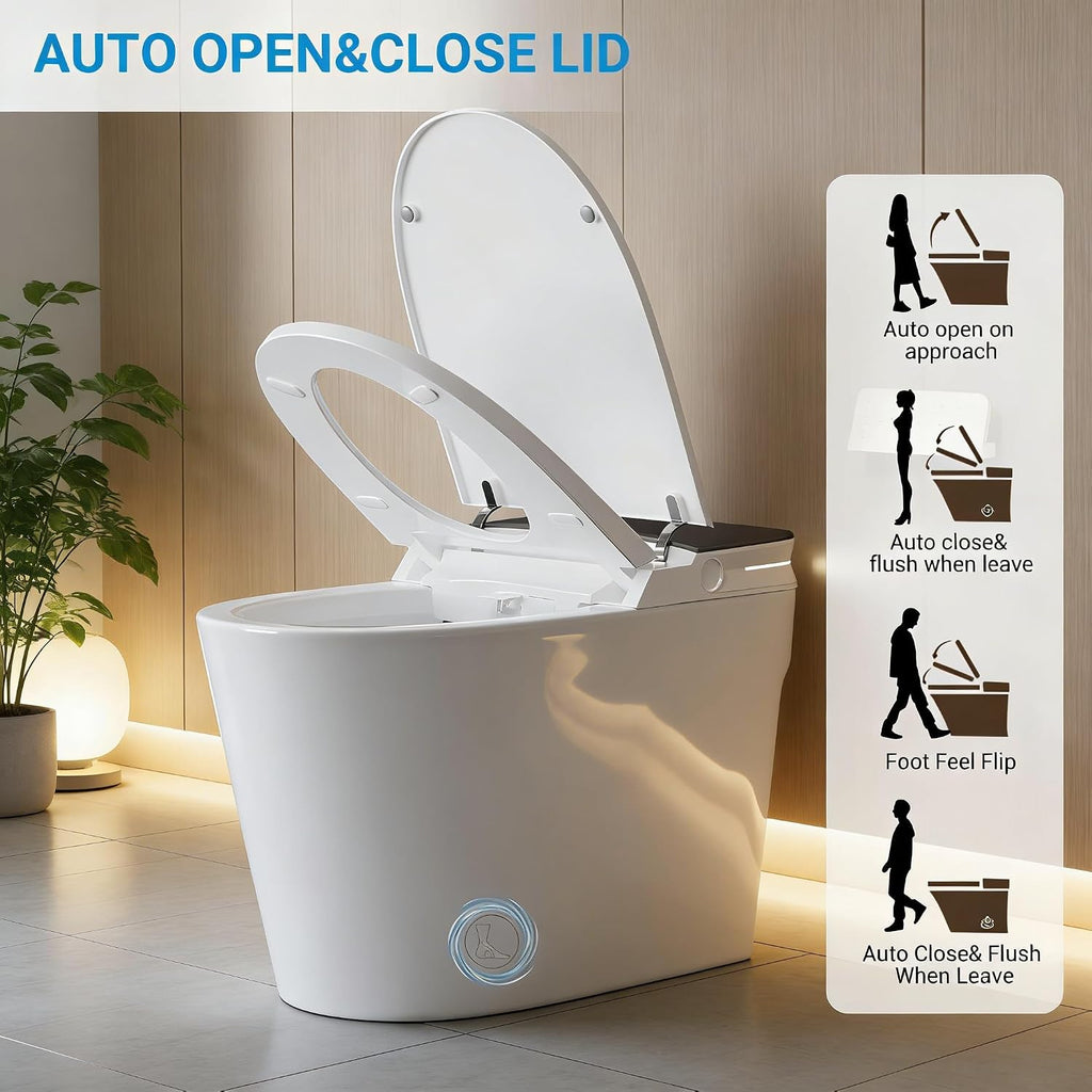 GarveeTech Smart Toilet with Bidet Built in, Heated Seat & Dual Auto Flush, Foot Sensor, Modern Extended Electric Toilet with Water Tank, Warm Water Wash, Air Drying, LED Night Light, Remote
