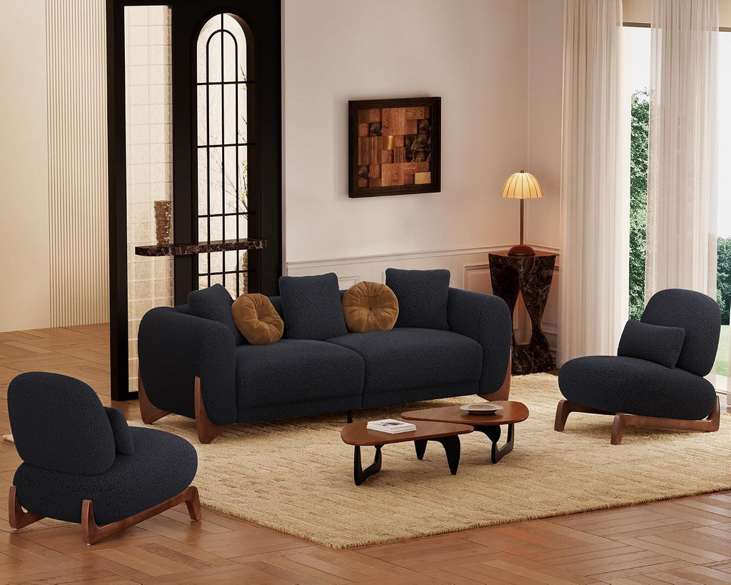 Morden Fort Modern Accent Chairs Set of 2, Sturdy Tilted Wood Legs with Thick Cushion Comfy Lumbar Pillow Armless Reading Chairs for Living Room Lounge Bedroom - Black