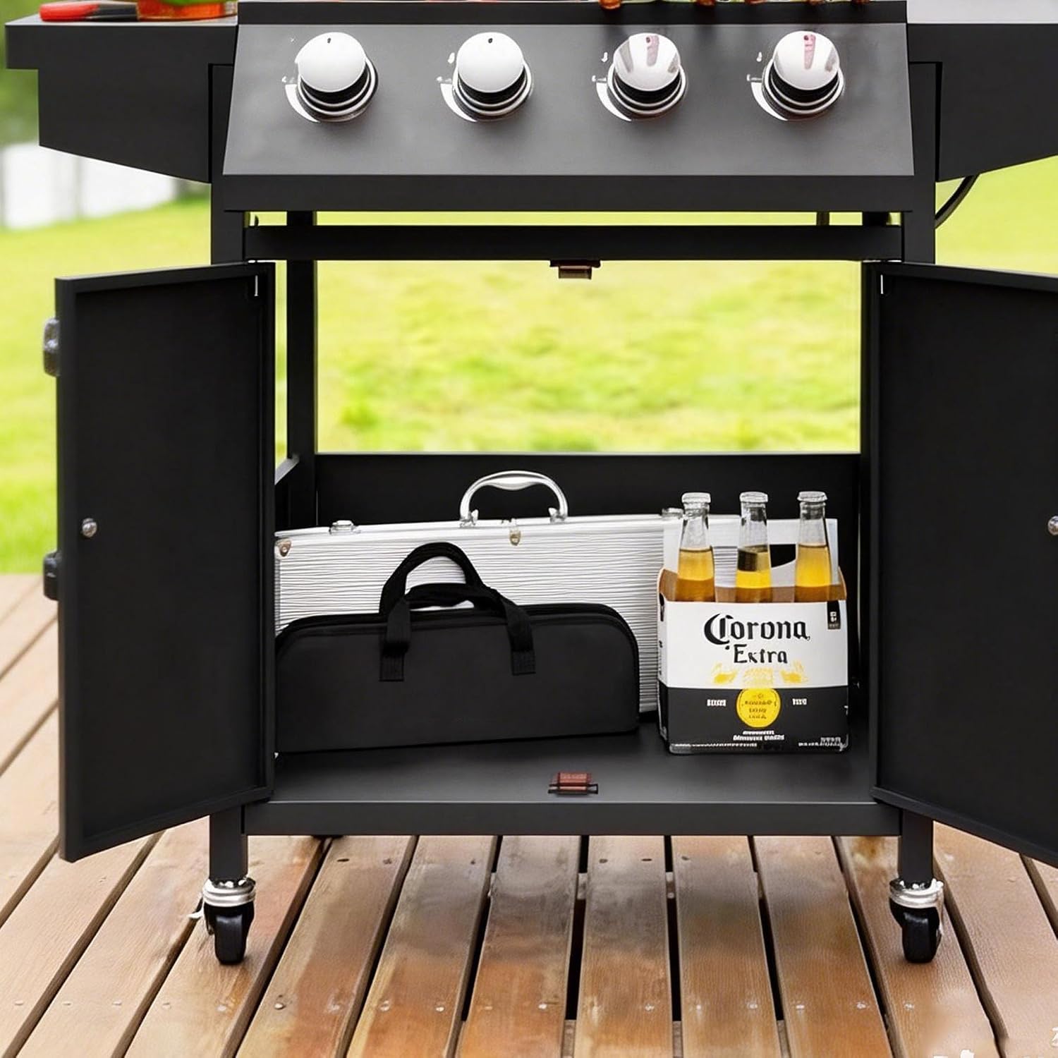Propane Barbecue Grill with Side Burner and 4 Main Burners,Stainless Steel Barbecue Grill with Wheels and Storage,Griddle Grill Combo for Outdoor Cooking and Patio Barbecues