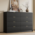 Furniway Black Dresser for Bedroom, 8 Drawer Wide Dresser with Smooth Slides, Modern Chest of Drawers with Gold Handles, Wood Storage Organizer for Closet