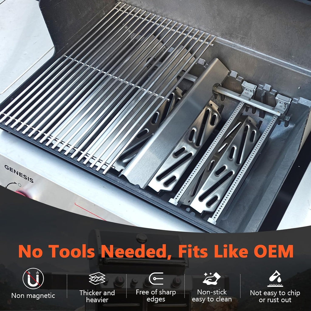 QuliMetal SUS304 18.75' Grill Grates with 66032 Flavorizer Bars & Heat Deflectors for Weber Genesis II 300 /LX 300, GS4 Genesis II E-310 E-315 S-335 Series Gas Grill, 66795 66095 66040 Grill Parts