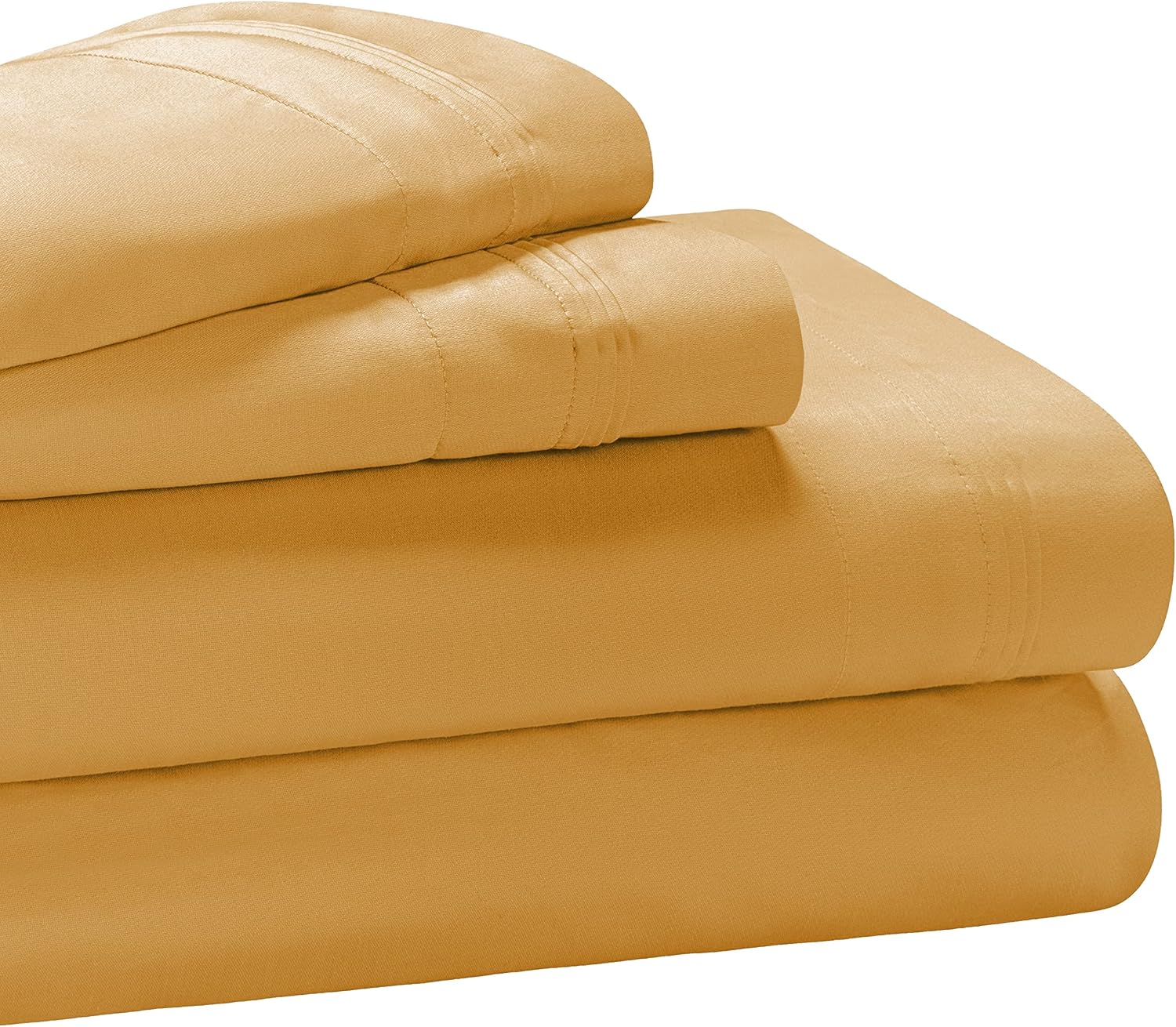 Superior Egyptian Cotton 5 Piece Sheet Set, 650 Thread Count, Eco-Friendly, Sustainable Sheets, Ultra-Soft Basics, Solid, Deep Pocket Fitted Sheets, Flat Sheet, Pillowcases, Split King, Gold