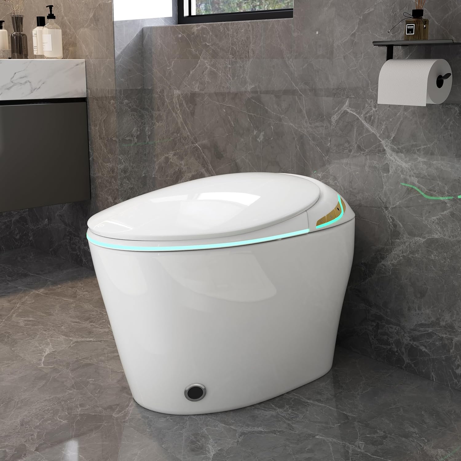 Smart Toilet, Electric Tankless Toilet with Bidet Built in & Dryer, Auto Open/Close, Instant Warm Water, Elongated Heated Seat, Auto Flush (White, Oval Egg Shaped)
