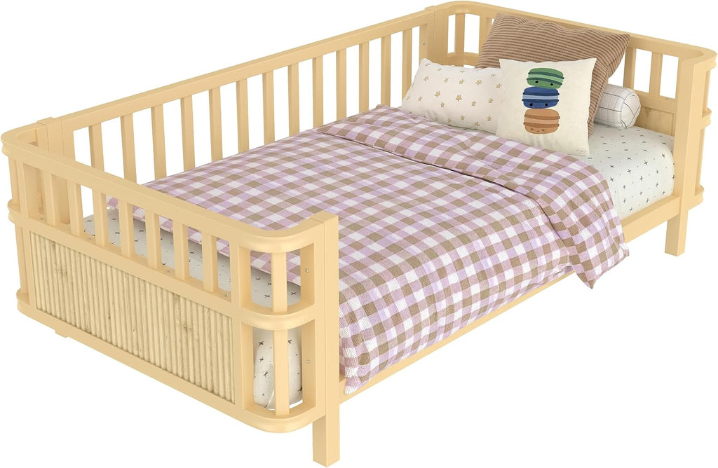 Harper & Bright Designs Twin Size Daybed with Guardrails, Kids Platform Bed with Detachable Safety Rails and Rounded Corners, Modern Iron Low Profile Platform Bed for Kids, Girls and Boys, Natural