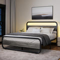 Catrimown Full Size Bed Frame with LED Lights, Heavy Duty Metal Rustic Platform Bed Frame Full Size with Wood Headboard, Noise Free, No Box Spring Needed,Wash Gray