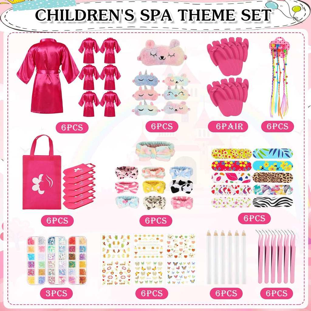 6 Set Sleepovers Teepee Tents Spa Slumber Party Robes Supplies Bulk with Inflatable Airbed and Light String, Birthday Favors Gift Indoor Outdoor (Complete,6 Rose Red)