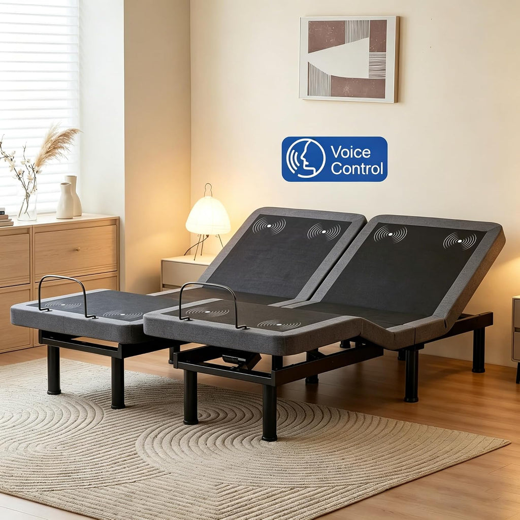 Twin XL Adjustable Bed Frame with Massage,12 Inch Cooling Gel Memory Foam Medium Firm Mattress in Box, Voice control, Head /Foot Incline, Adjustable legs, Anti-Snore/0 Gravity, Thickened Foam Frame
