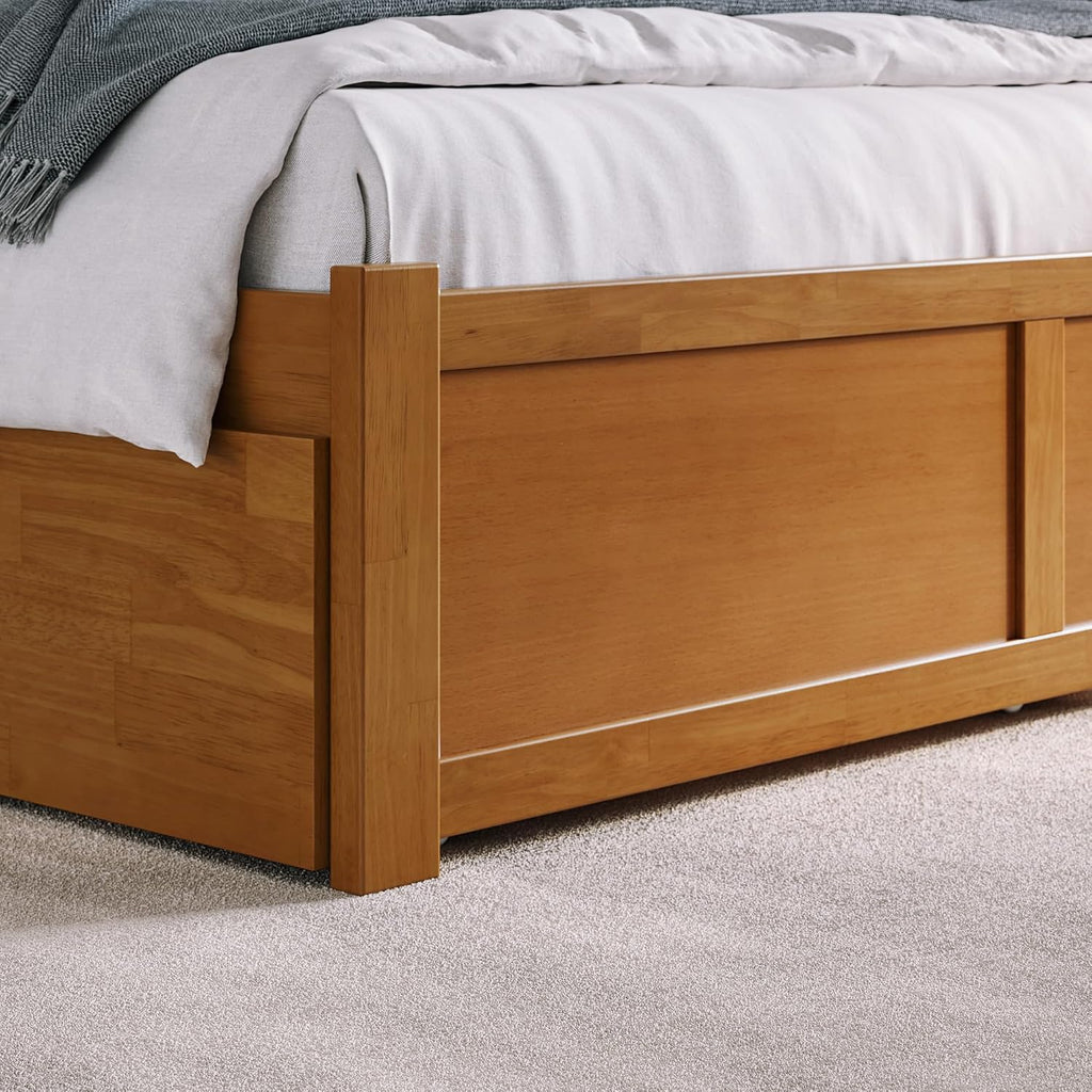 AFI Concord Queen Solid Wood Platform Bed with Footboard & Storage Drawers in Light Toffee