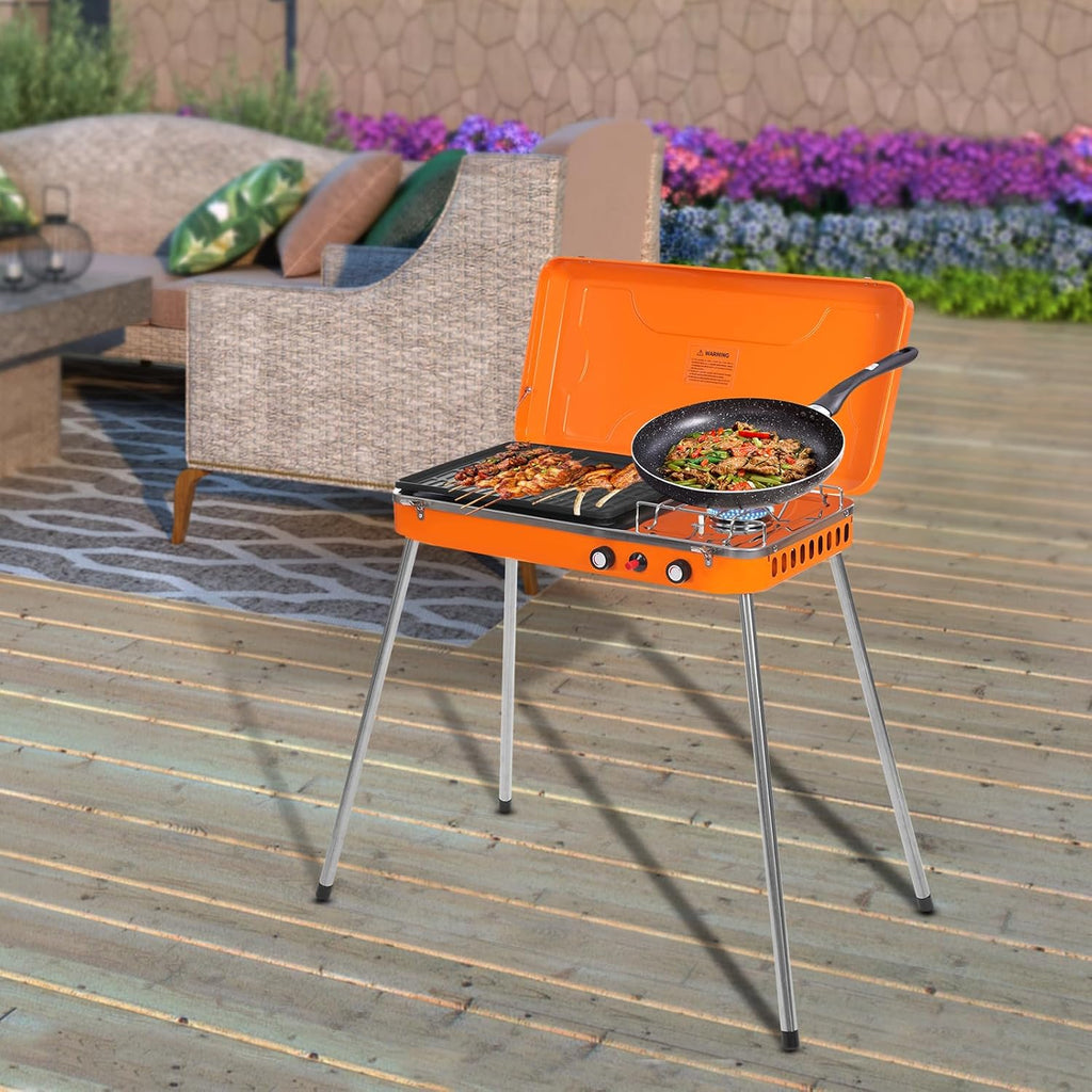 Portable Gas Grill 2-in-1 Small Propane Grill and Griddle Combo 5,860 BTU Burner Camping Grill Propane Portable Gas Grills for Outdoor Cooking, Camping, BBQ, Tailgating