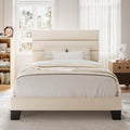 Allewie Twin Size Platform Bed Frame with Fabric Upholstered Headboard and Wooden Slats Support, Fully Upholstered Mattress Foundation/No Box Spring Needed/Easy Assembly, Cream