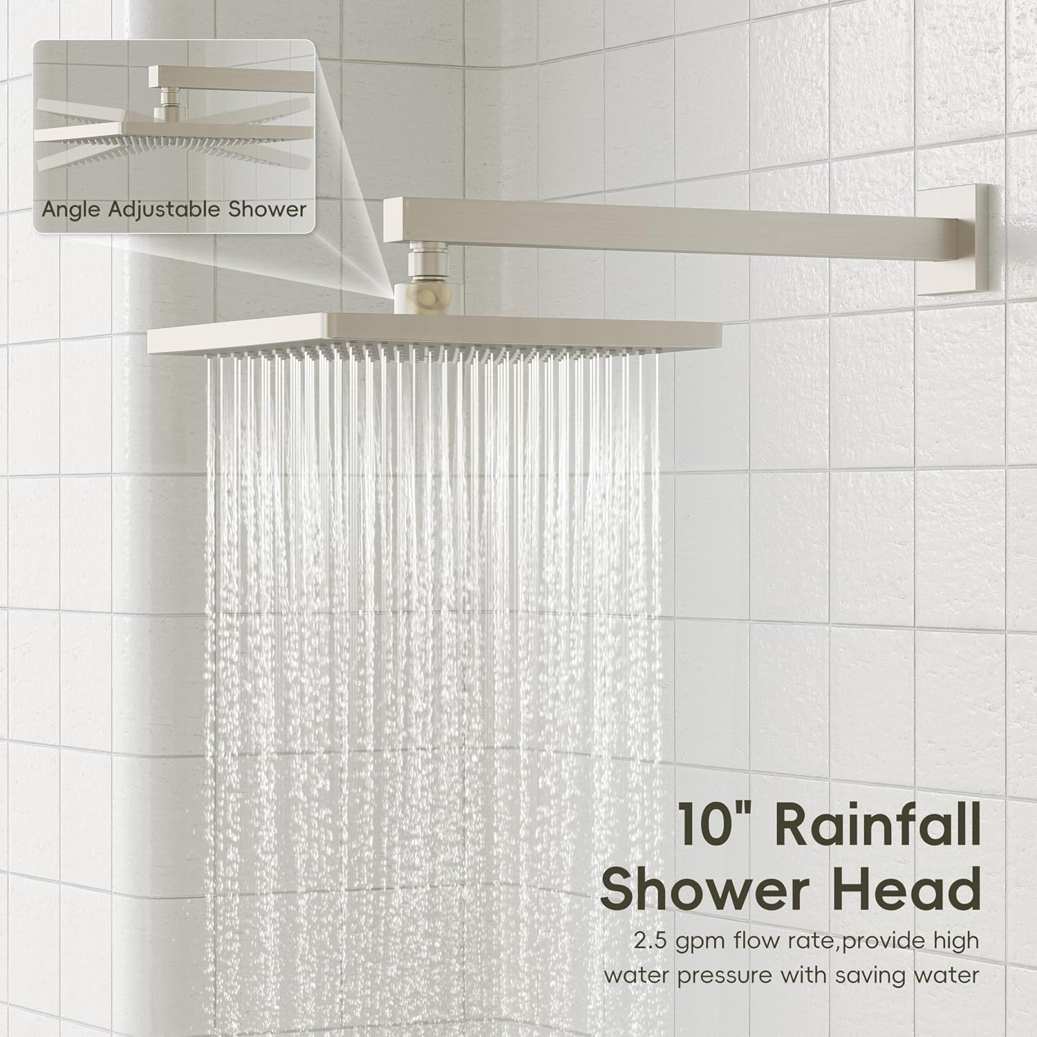Gabrylly Shower System with Tub Spout, Wall Mounted Tub Shower Faucet Set for Bathroom with High Pressure 10' Rain Shower head and 3-Setting Handheld Shower Head Set,Brushed Nickel