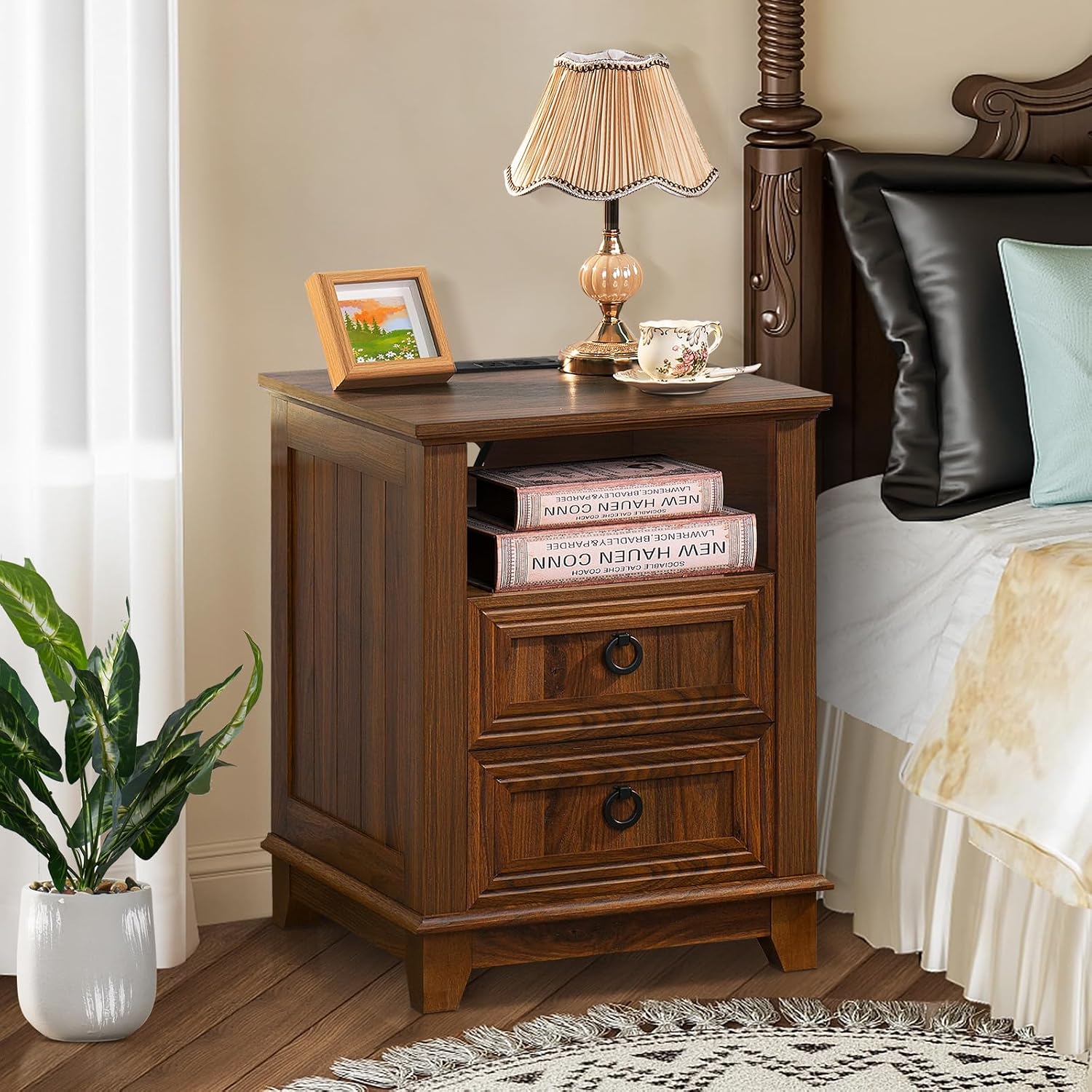 Joaxswe Farmhouse Furniture Set, Nightstands Set of 2 and 6 Drawers Dresser for Bedroom, 54 Inch Wide Wood Dresser and 18' Night Stands with Charging Station for Bedroom, Living Room, Hallway