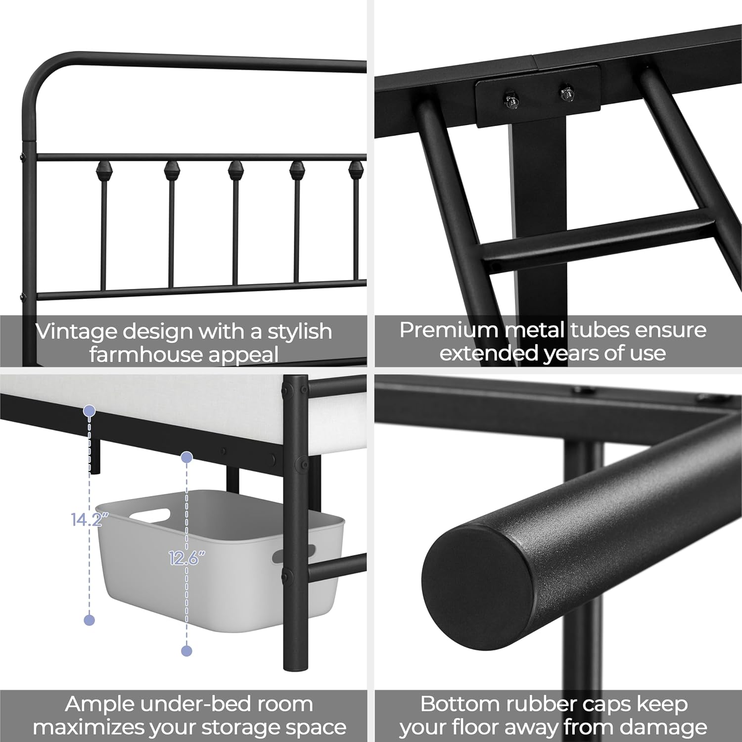 Yaheetech 2 Pcs Twin XL Bed Frame Metal Platform Bed with Victorian Style Iron-Art Headboard/Footboard/Under Bed Storage/No Box Spring Needed Black