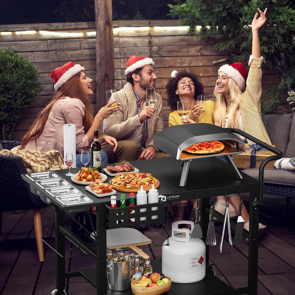 Leteuke Pizza Oven Table, Grill Cart Table for Blackstone Griddle, Outdoor Pizza Oven Stand Fits Ninja, Cuisinart, Gozney, Solo Stove, BBQ Prep Tables Station with Seasoning Tray, 47'x27.5'x30'
