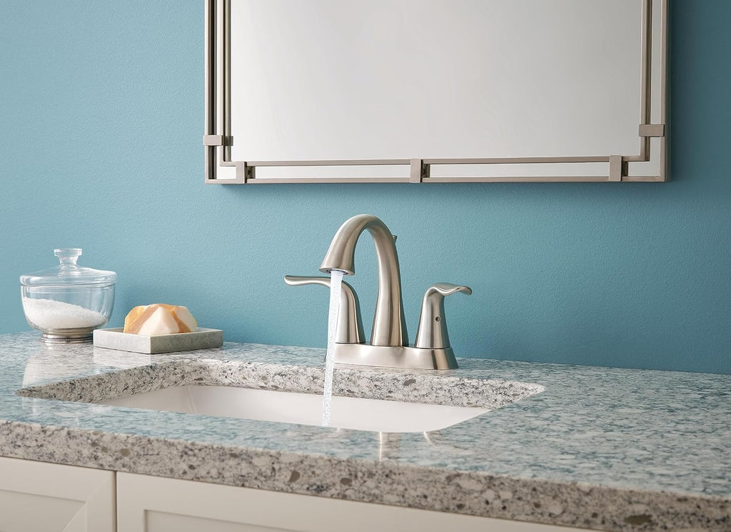 Delta Lahara Centerset Brushed Nickel Bathroom Faucet, 4 Inch 3 Hole Bathroom Sink Faucet for Vanity, Metal Push-Pop Drain Assembly, Stainless 2538-SSMPU-DST