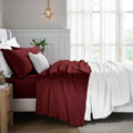 Superior Egyptian Cotton 4 Piece Sheet Set, 650 Thread Count, Modern Design, Sustainable Sheets, Ultra-Soft Basics, Solid, Deep Pocket Fitted Sheet, Flat Sheet, Pillowcases, King, Burgundy