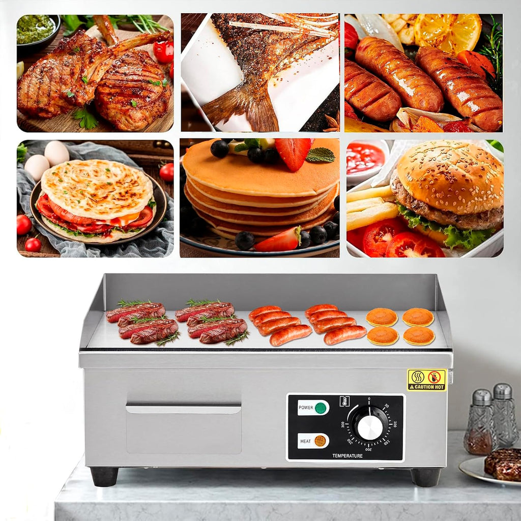 18' Commercial Electric Griddle, Flat Top Griddle With Shovels Brushes, Non-Stick Countertop Electric Griddle for Restaurants Food Trucks, 110V/1600W, Adjustable Temperature Control
