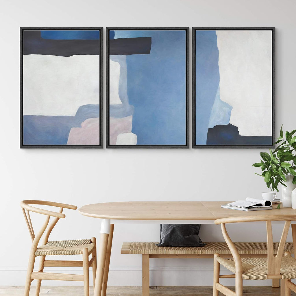 NWT Framed Wall Art Print Set Blue Watercolor Blot Set Abstract Shapes Illustrations Modern Art Minimalist Colorful Pastel for Living Room, Bedroom, Office - 16'x24'x3 Black