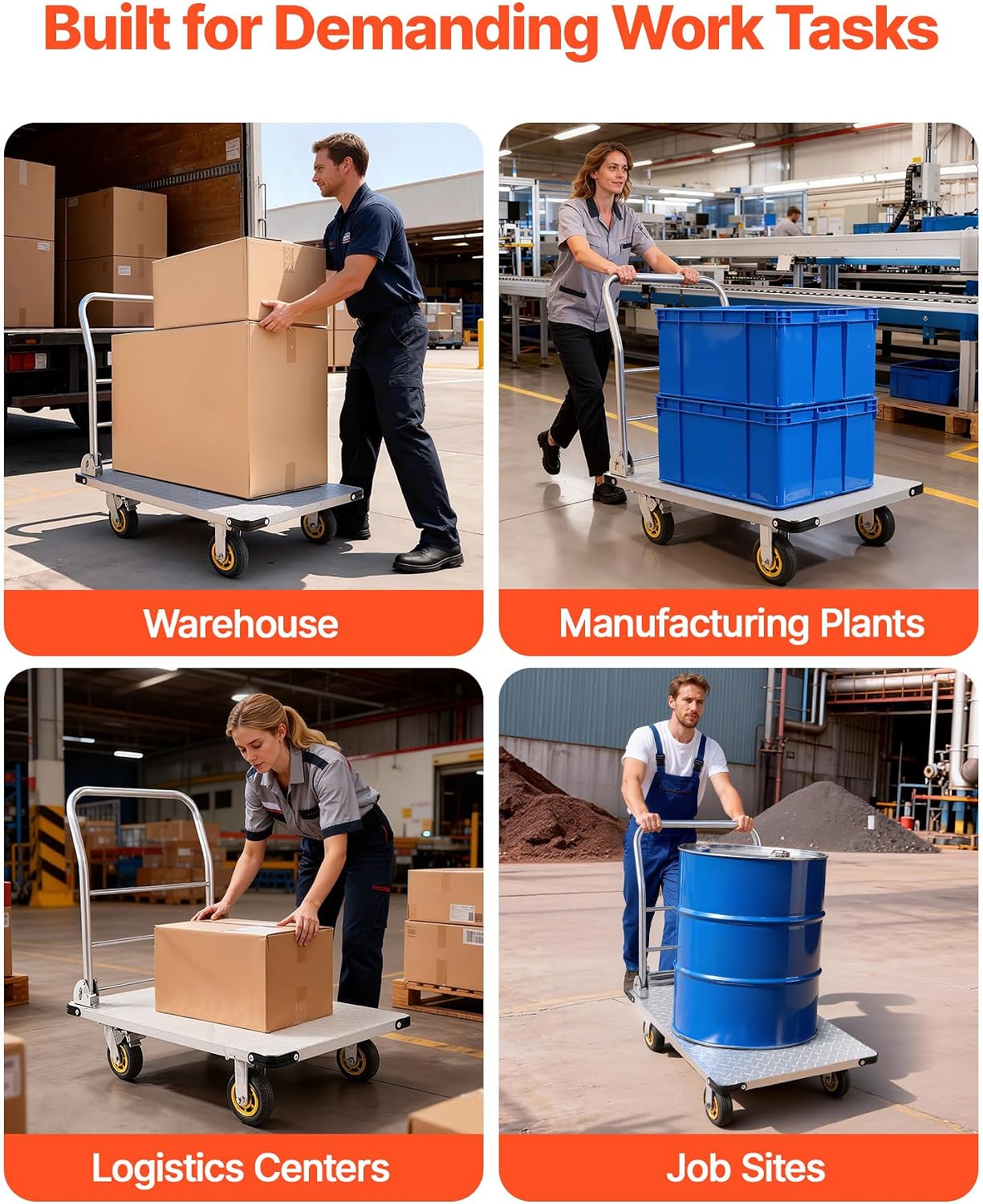 VEVOR Heavy Duty Platform Truck, 2000 LBS Steel Large Flatbed Cart with 360° Swivel Wheels & Brakes, Foldable Platform Hand Push Truck Dolly for Easy Storag/Groceries/Garage/Warehouse (36' X 24')