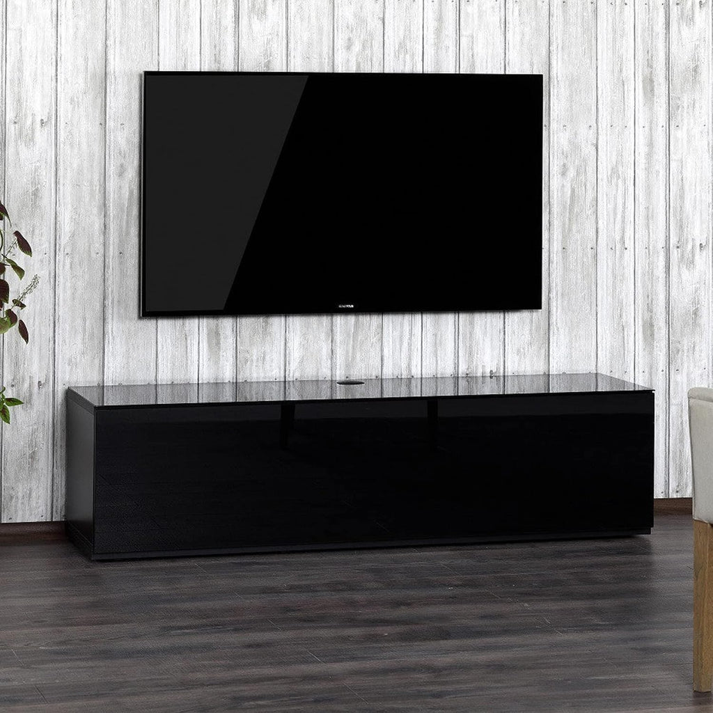 SONOROUS ST-160 Premium TV Stand with Black Wood & Black Wood Cover - Luxury Entertainment Center & Media Console for Living Room - High Gloss Modern TV Cabinet up to 75 Inches - Sleek Storage Design