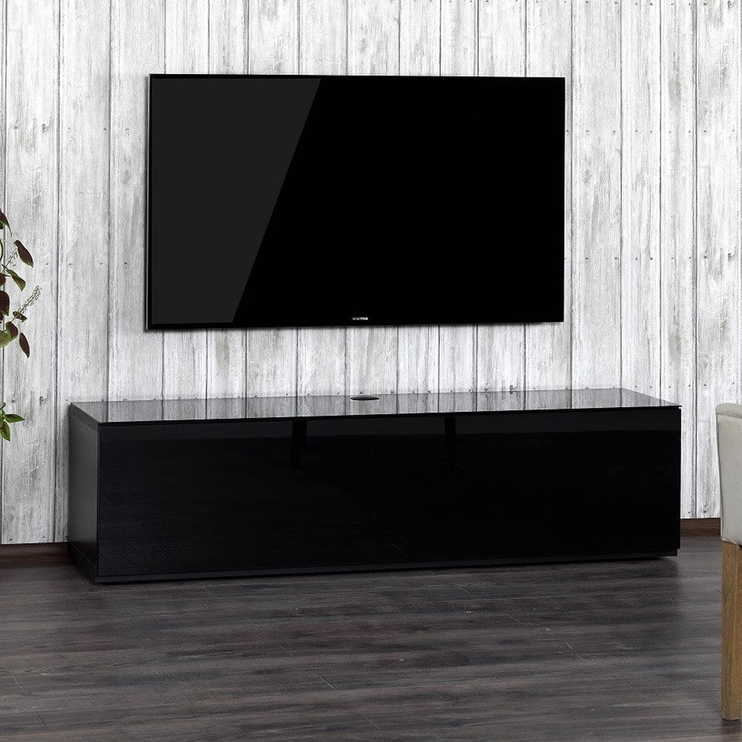 SONOROUS ST-160 Premium TV Stand with Black Wood & Black Wood Cover - Luxury Entertainment Center & Media Console for Living Room - High Gloss Modern TV Cabinet up to 75 Inches - Sleek Storage Design