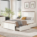 LUXOAK Twin Size Farmhouse Wooden Bed Frame with Headboard and 4 Sliding Drawers, Barn Door Panel Platform Bed with Wood Slats, Heavy Duty Mattress Foundation, Non-Slip & Noise-Free, Antique White