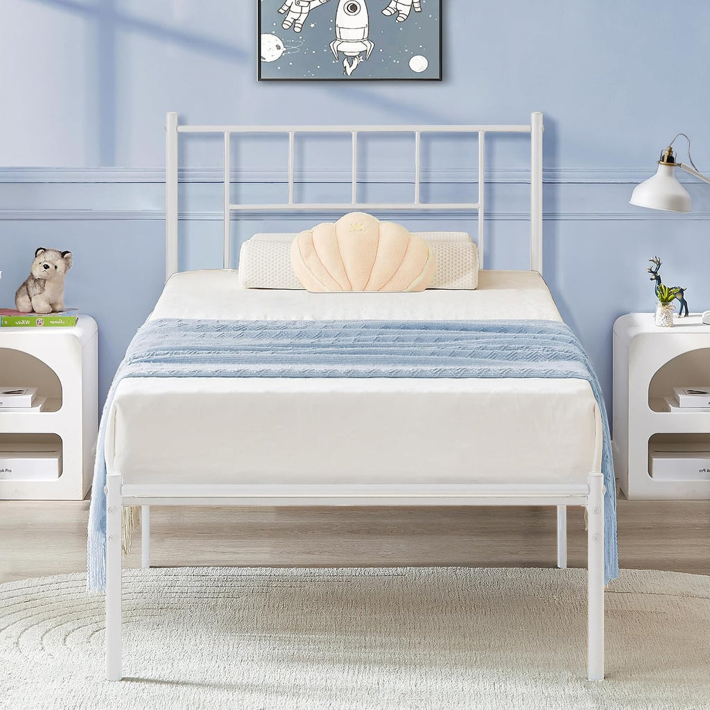 VECELO Twin Metal Platform Bed Frame with Headboard, Heavy Duty Steel Slats, No Box Spring Needed,Easy Assembly, Modern Minimalist Design, 2 PCS
