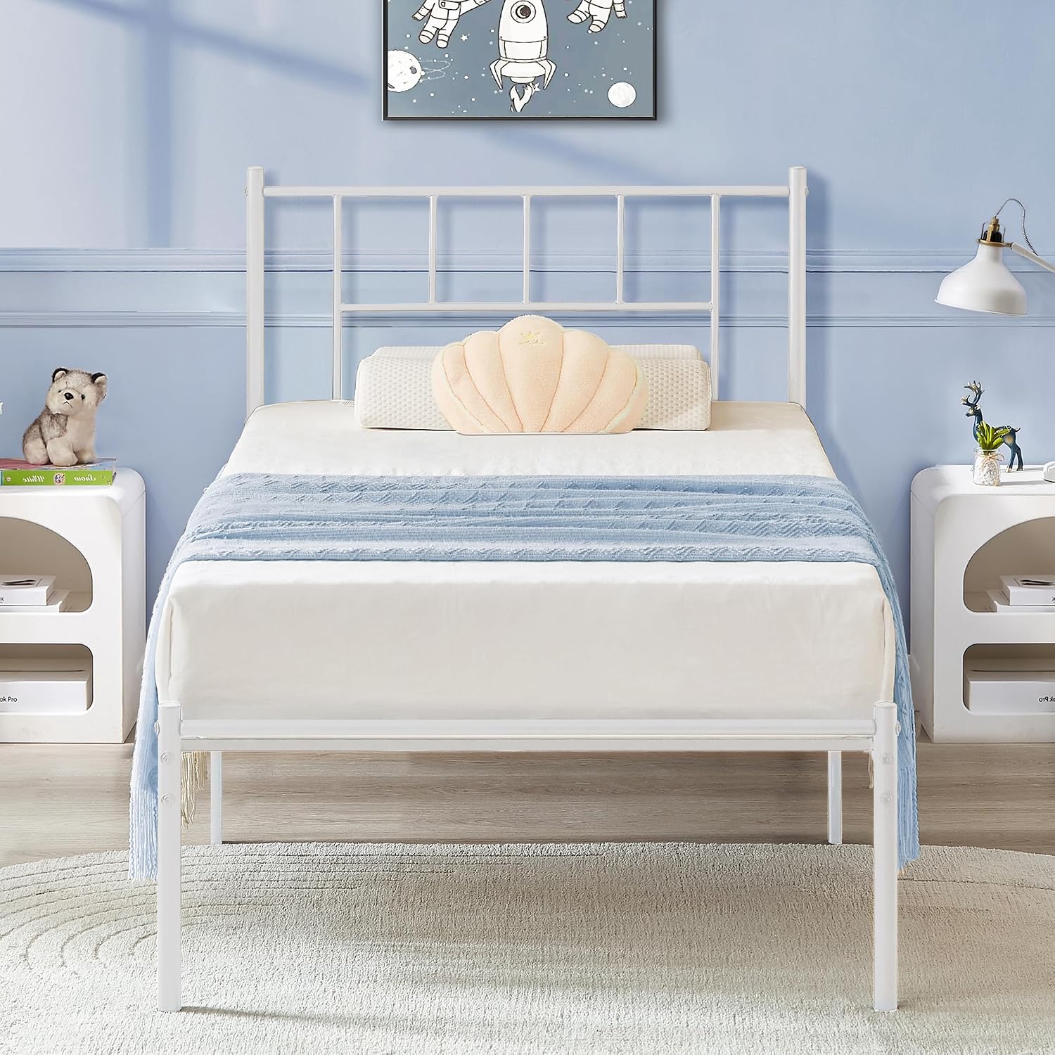 VECELO Twin Metal Platform Bed Frame with Headboard, Heavy Duty Steel Slats, No Box Spring Needed,Easy Assembly, Modern Minimalist Design, 2 PCS