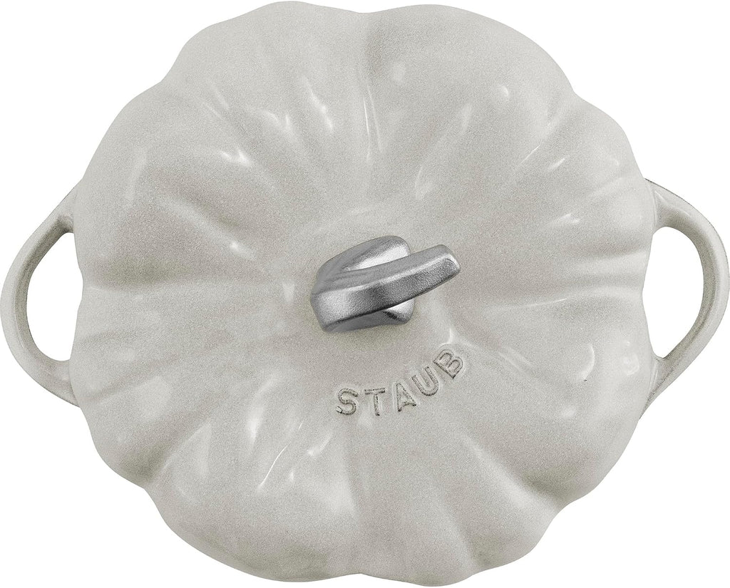 STAUB Cast Iron 3.5-qt Pumpkin Cocotte with Stainless Steel Knob - White Truffle