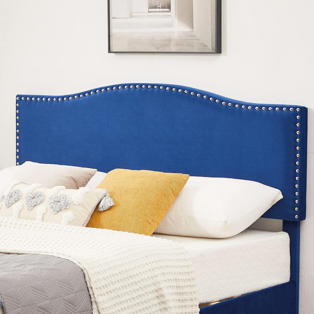 VECELO Queen Bed Frame, Platform Bed Frame with Adjustable Height Upholstered Headboard, Heavy-Duty Frames and Strong Wooden Slats Support, Non-Slip and Noise-Free, Easy Assembly, Dark Blue