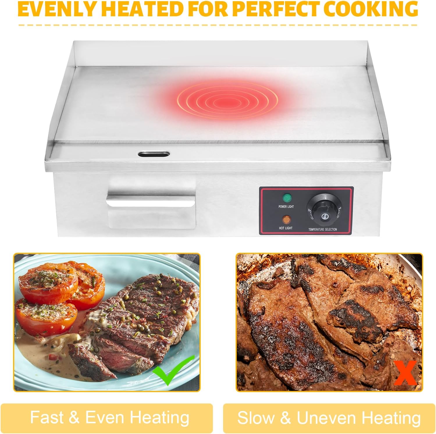 21' Commercial Electric Griddle, Commercial Flat Top Grill 3000W Stainless Steel Electric Countertop Griddle