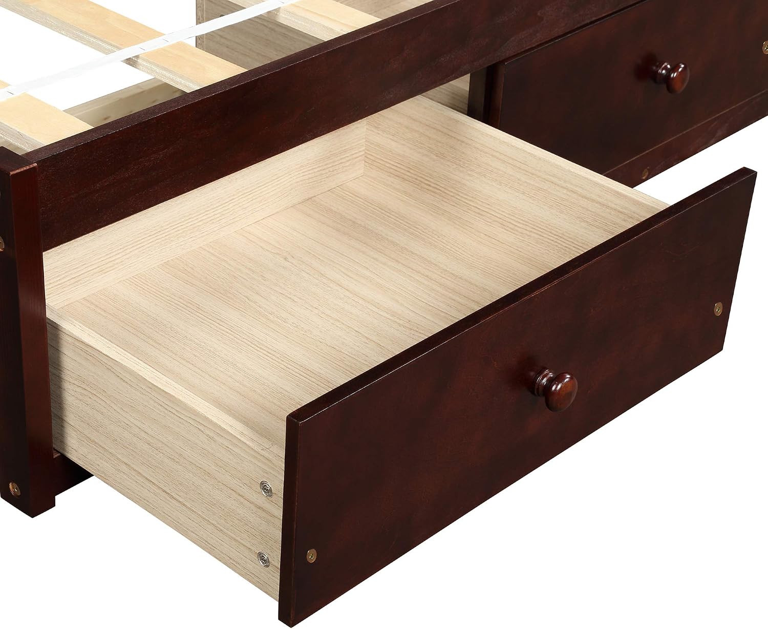 SOFTSEA Twin Size Platform Bed with Storage Drawers, Wood Bed Frame with Support Slats, Wood Daybed for Bedroom, Single Bed Frame for Kids Adults, No Box Spring Needed, Cherry