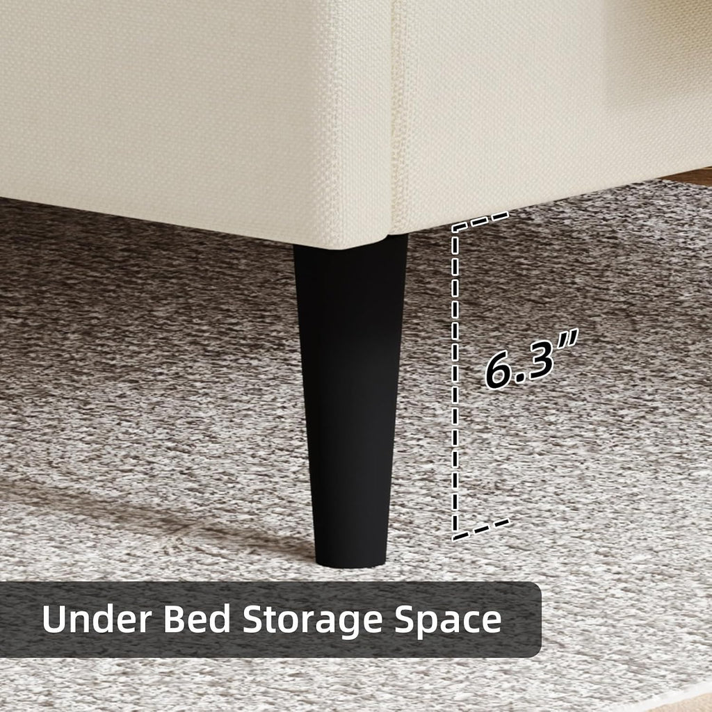 HOMBCK Queen Bed Frame, Linen Fabric Upholstered Platform Bed Frame, Button Tufted Bed Frame Queen Size, Wooden Slat Support, No Box Spring Needed, Easy Assembly, Cream