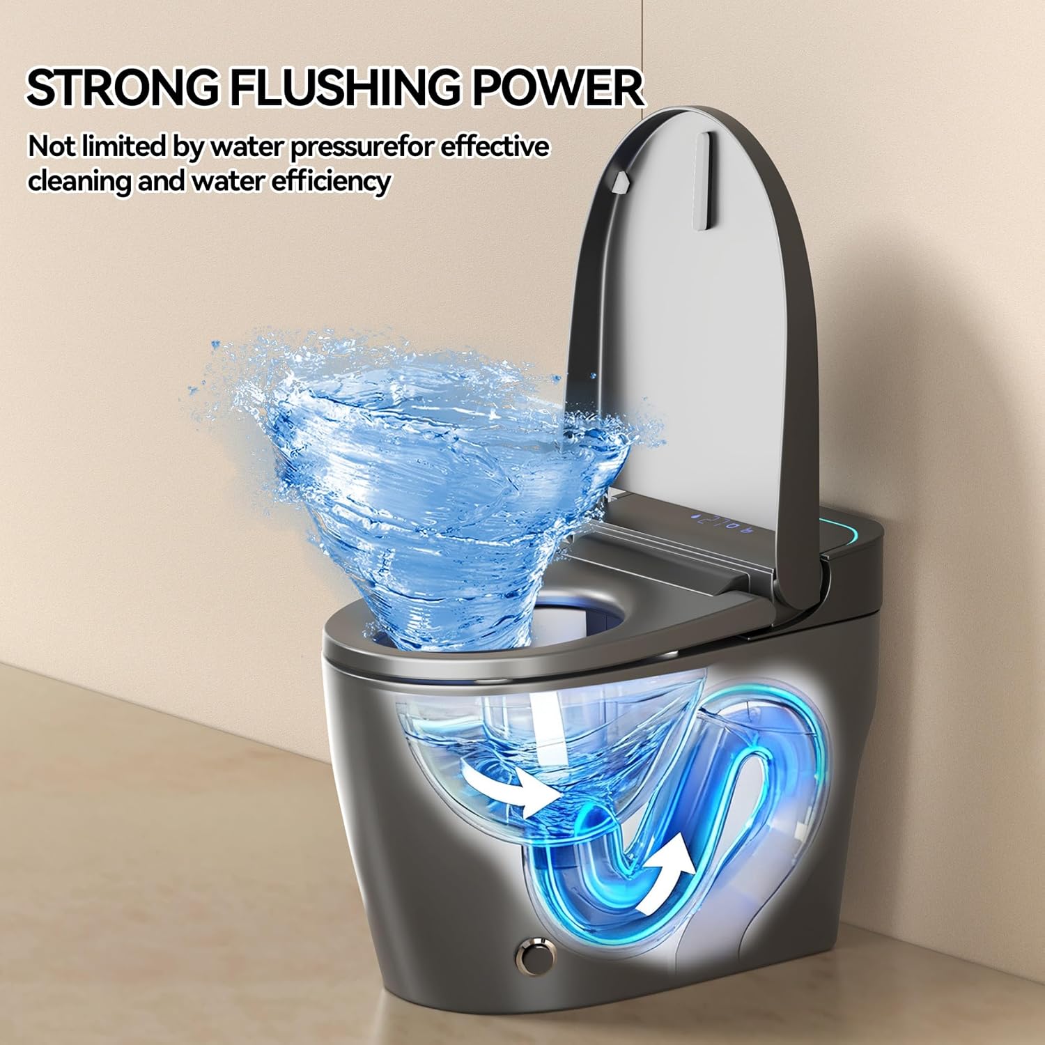 One Piece Toilet,Smart Toilet with Bidet Built In,Ceramic Toilet with Dryer and Warm Water, Intelligent Toilet Auto Open/Close Seat,Heated Seat,Grey