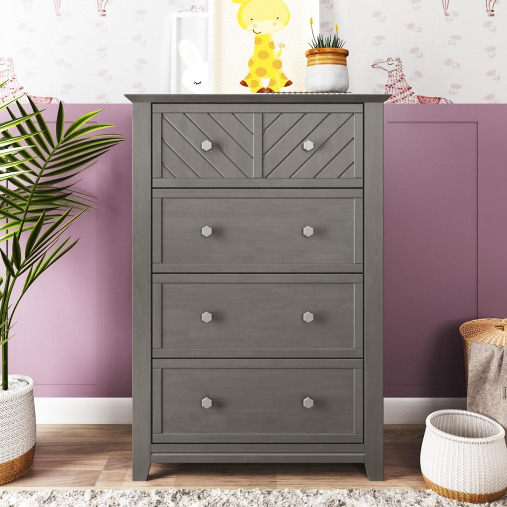 Child Craft Atwood Design 4-in-1 Convertible Baby Crib Nursery Furniture Set, Baby Bed, 3 Drawer Dresser and Chest Drawer, for Babies, Toddlers and Kids Bedroom (3 Piece - Lunar Gray)