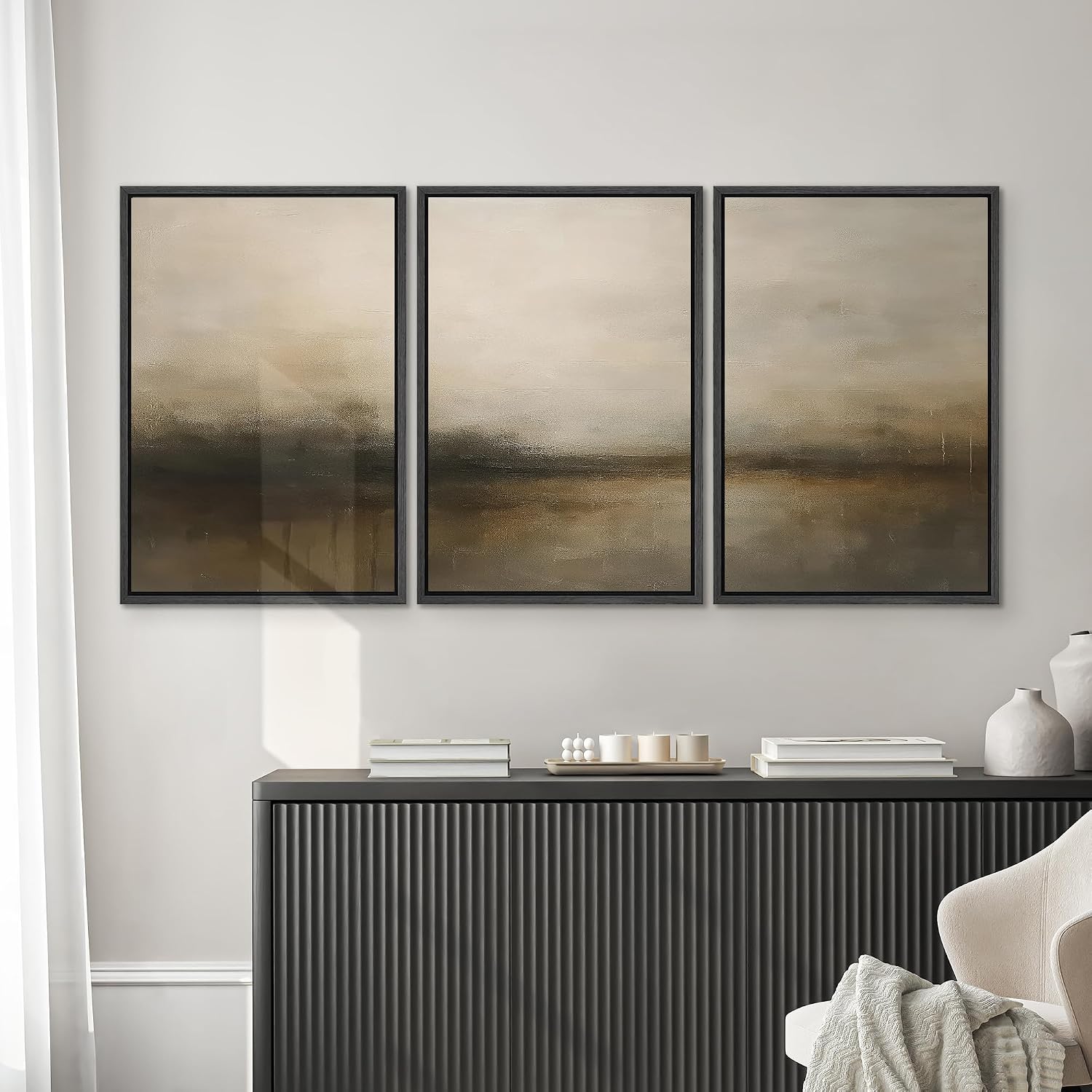 SIGNWIN Framed Canvas Print Wall Art Set Minimalist Earthy Horizon Illustrations Modern Art Decorative Scenic Rustic for Living Room, Bedroom, Office - 16'x24'x3 BLACK
