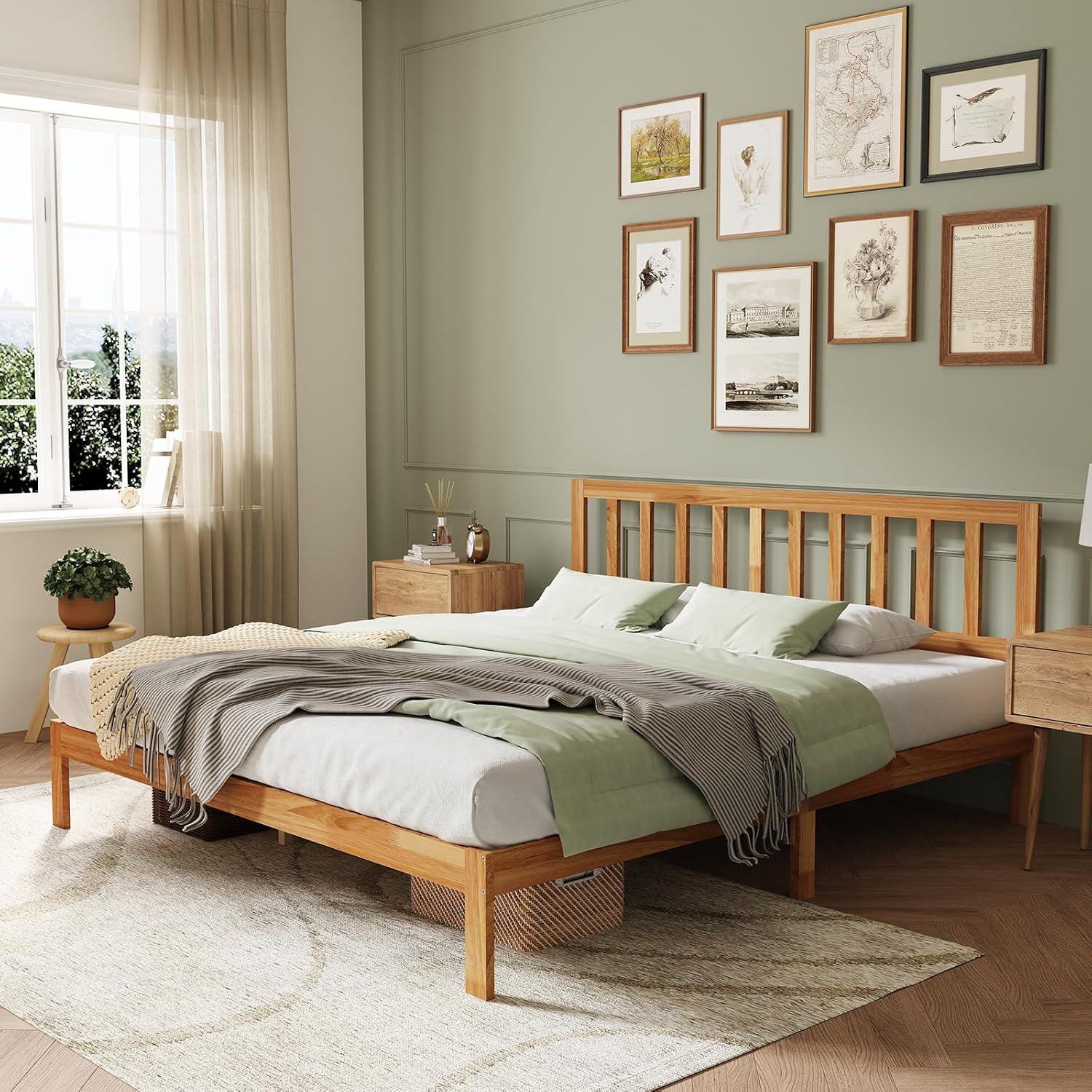 Novilla 12 Inch King Size Bed Frame Wooden King Bed Frame and Headboard, King-Size BedFrame with Headboard Natural Bed Foundation, No Box Spring Needed, Easy Assembly