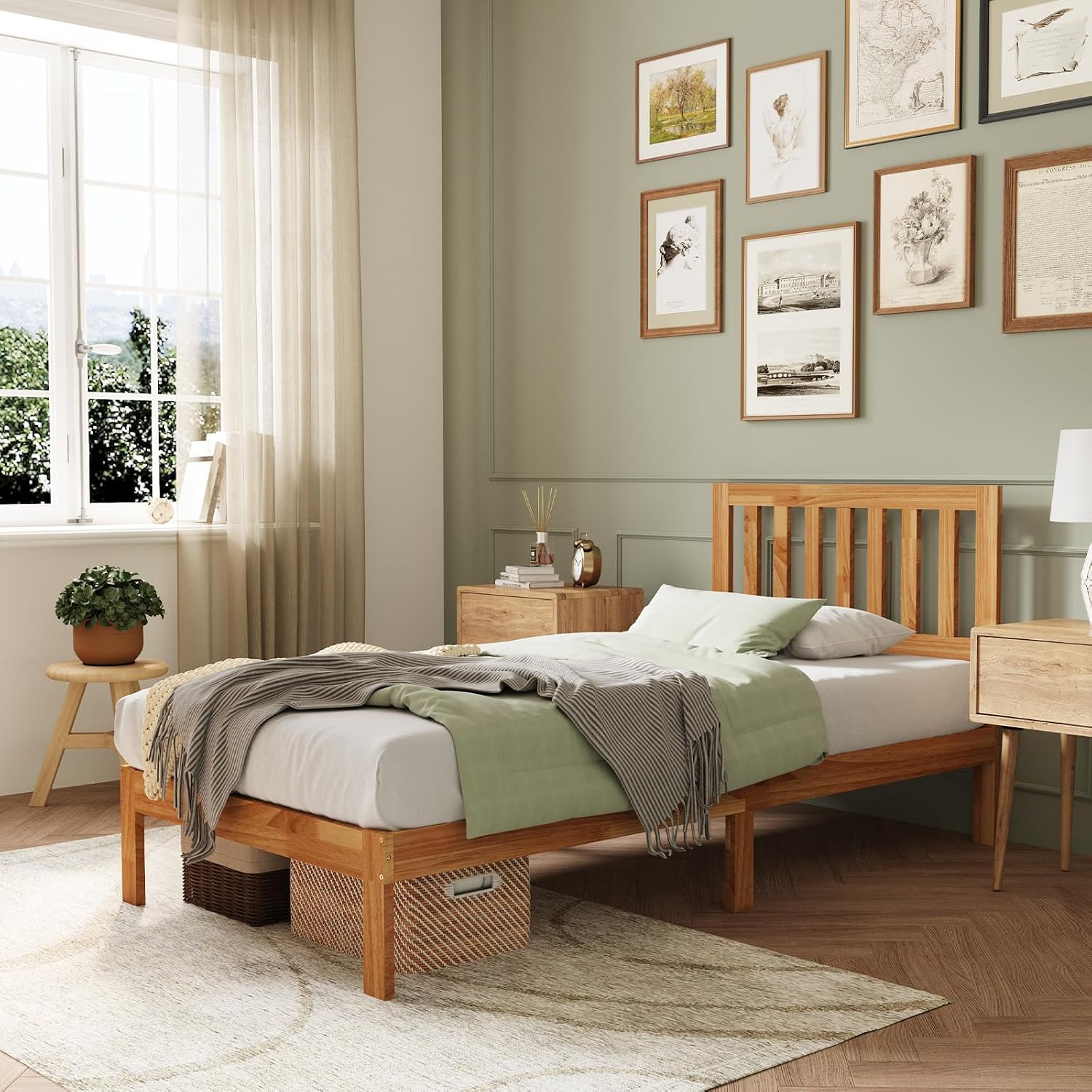 Novilla Twin Bed Frame Wood Twin Platform Bed Frame with 8.5 Inch Space Underneath, Bed Frame Twin with Headboard Solid Wood Bed Frame Foundation No Box Spring Needed, Easy Assembly