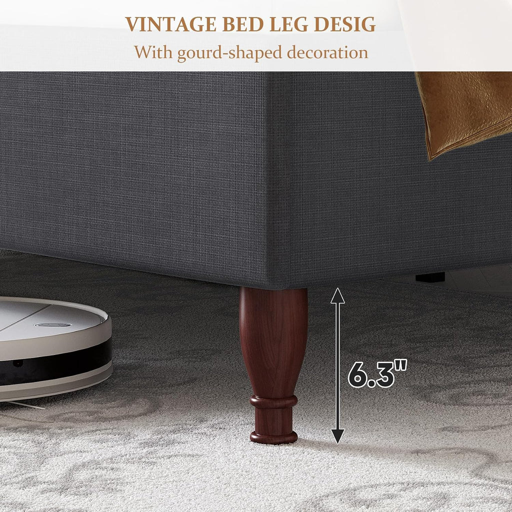 koorlian Full Size Bed Frame Upholstered Platform Bed with 51' Tall Headboard Wingback, Soft Fabric, Retro Simple Style Platform Bed No Box Spring Needed, Easy Assembly, Grey